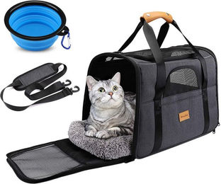 Kityhome Tiertransporttasche Faltbar für Hunde und Katzen aus Oxford-Gewebe mit Schultergurt und atmungsaktivem Netzgewebe, Schwarz, 45x33x35cm – Bild 1 von 3