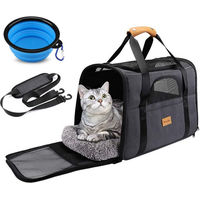 Produktbild von Kityhome Tiertransporttasche Faltbar für Hunde und Katzen aus Oxford-Gewebe mit Schultergurt und atmungsaktivem Netzgewebe, Schwarz, 45x33x35cm