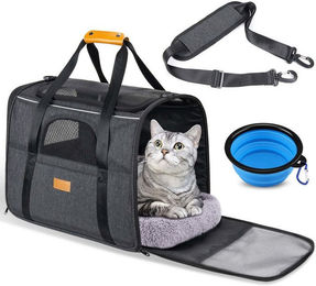 Produktbild von Kityhome Tiertransporttasche faltbar für Hunde und Katzen mit Schultergurt und atmungsaktivem Netzgewebe bis 13 kg 45x33x35cm