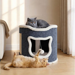 Klyvvo Katzenhaus mit Kratzbaum aus Sisal und Spielball für Katzen in Grau – Bild 1 von 5