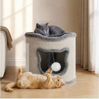 Produktbild von Klyvvo Katzenhaus mit Kratzbaum aus Sisal und Spielball für Katzen in Grau und Weiß