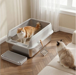 Klyvvo Katzentoilette aus Edelstahl XL mit Metall Schaufel und hohem Rand für Katzen – Bild 1 von 5