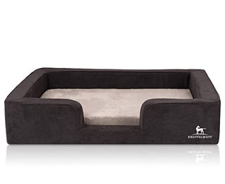 Knuffelwuff Bellamy Orthopädisches Hundebett mit Wendekissen aus Velours Schwarz 80 x 60 cm – Bild 1 von 3