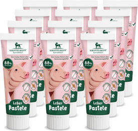 Produktbild von Knuffelwuff Hund Snack Leber-Pastete mit Schwein getreidefrei und ohne Zucker 12 Stück - 12 x 75 g