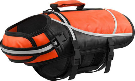 Produktbild von Knuffelwuff Hunde-Schwimmweste Storm Rettungsweste aus Neopren in Orange mit Griff und Reflektoren