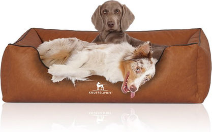 Knuffelwuff Hundebett Henderson aus marmoriertem Kunstleder XXL in Orange Braun – Bild 1 von 4