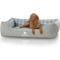Produktbild von Knuffelwuff Hundebett Lennard aus Velours in Grau mit Karomuster und allergikerfreundlich