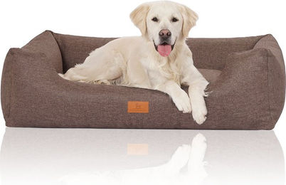 Knuffelwuff Hundebett Lotte Velours XXL Graubraun für große Hunde mit Gelenkschutz und allergikerfreundlichen Eigenschaften – Bild 1 von 5
