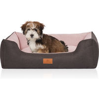 Produktbild von Knuffelwuff Hundebett Luke aus Velours Schwarz-Rosa Größe L allergikerfreundlich