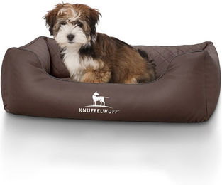 Knuffelwuff Hundebett Milan aus laser-gestepptem Kunstleder Braun S 70 x 50cm – Bild 1 von 9
