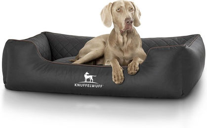 Produktbild von Knuffelwuff Hundebett Milan aus laser-gestepptem Kunstleder in Schwarz