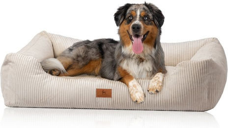 Knuffelwuff Hundebett Olivia aus Cord in Beige XXL mit Handwebcharakter – Bild 1 von 3