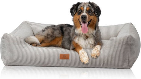 Knuffelwuff Hundebett Olivia aus Cord in Hellgrau XL 105 x 75 cm – Bild 1 von 3