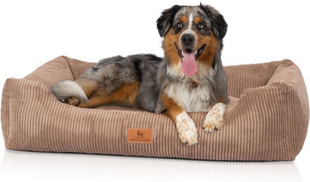 Knuffelwuff Hundebett Olivia XL aus Cord in Braun mit Handwebcharakter für große Hunde – Bild 1 von 3