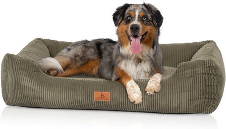 Knuffelwuff Hundebett Olivia XL aus Cord in Khaki mit abnehmbarem Bezug – Bild 1 von 3