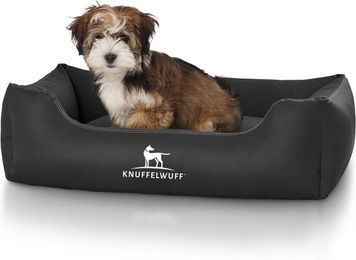 Knuffelwuff Hundebett Sidney aus Kunstleder Schwarz Größe S 70 x 50cm allergikerfreundlich – Bild 1 von 5