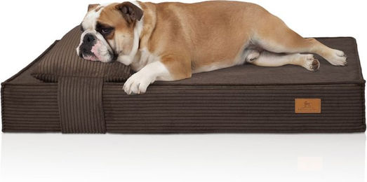 Knuffelwuff Hundebett Soleya aus Cord in Braun mit Memory Foam Matratze und Kopfkissen orthopädisch und gelenkschonend – Bild 1 von 5