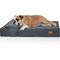 Produktbild von Knuffelwuff Hundebett Soleya aus Cord in Grau mit Memory Foam Matratze und Kopfkissen orthopädisch und gelenkschonend