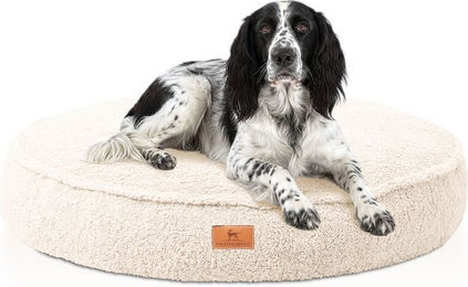 Knuffelwuff Hundebett Tivano rund 120cm Beige orthopädisch mit Memory Foam und Teddyfell-Bezug – Bild 1 von 6