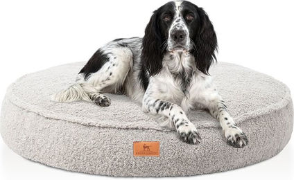 Knuffelwuff Hundebett Tivano rund 120cm Grau orthopädisch mit Memory Foam und Teddyfell-Bezug – Bild 1 von 6