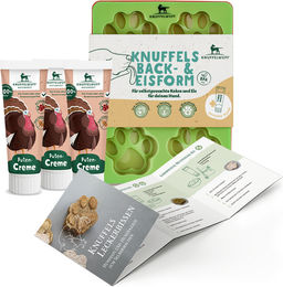 Knuffelwuff Hundeeis und Hundekekse Set mit Silikonformen, Rezepten und Putencreme Belohnungssnack für Hunde, getreidefrei und glutenfrei – Bild 1 von 4
