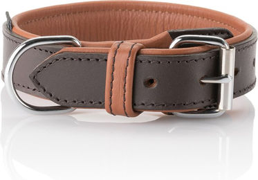 Produktbild von Knuffelwuff Hundehalsband aus weichem Echtleder Detroit Braun/Orangebraun mit Schnallenschutz