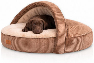 Knuffelwuff Hundehöhle Colville aus Cord mit Kaninchen Fellimitat Braun ø120cm – Bild 1 von 1