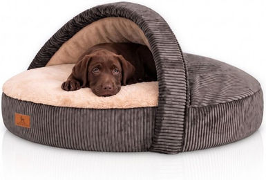 Knuffelwuff Hundehöhle Colville aus Cord mit Kaninchen Fellimitat braungrau Durchmesser 100cm – Bild 1 von 1