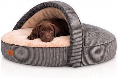 Knuffelwuff Hundehöhle Colville aus Cord mit Kaninchen Fellimitat Grau ø100cm – Bild 1 von 1