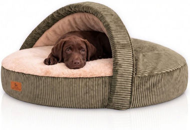 Knuffelwuff Hundehöhle Colville aus Cord mit Kaninchen Fellimitat Khaki ø70cm – Bild 1 von 1