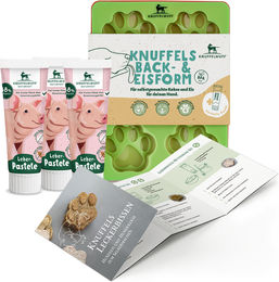Knuffelwuff Hundekekse und Hundeeis Set mit Silikonformen, Rezepten und Tubensnack Leber-Pastete für Welpen, getreidefrei und glutenfrei – Bild 1 von 3