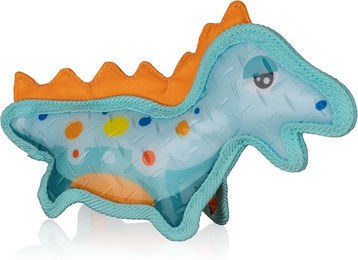 Knuffelwuff Hundespielzeug Stegosaurus Dinosaurier aus Gummi und Gewebe mit Quietscher für Wasser und Land in Blau – Bild 1 von 5