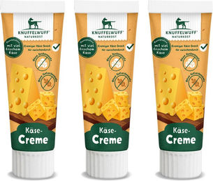Produktbild von Knuffelwuff Hundetuben Snack Paste mit Edamerkäse, Schwein, Pute und Lachs, getreidefrei und ohne Zucker, 3 Stück