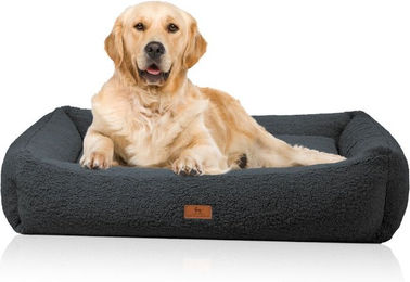 Knuffelwuff Matteo Orthopädisches Hundebett XXL 120cm x 100cm Schwarz mit Memory-Foam und Teddyfell-Bezug – Bild 1 von 6