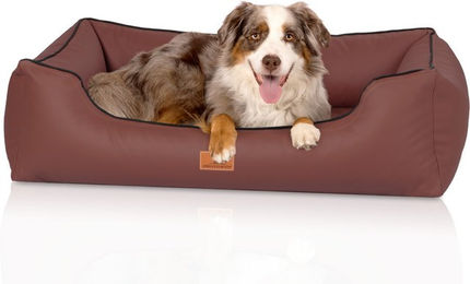 Knuffelwuff Montana orthopädisches Hundebett aus Kunstleder Größe S 70 x 50cm Braun – Bild 1 von 5