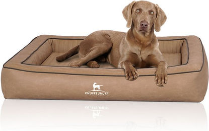 Knuffelwuff Montego Orthopädisches Hundebett aus Kunstleder XL Beige Braun – Bild 1 von 5