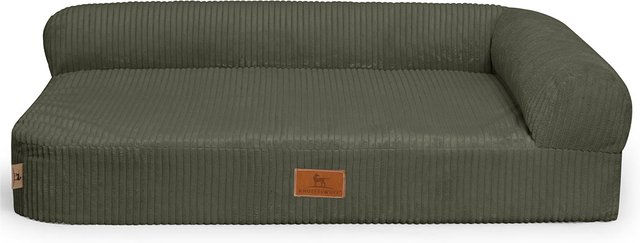Produktbild von Knuffelwuff orthopädisches Eck Hundebett Cortland aus Cordstoff M-L 85 x 63cm Lehne Rechts Khaki