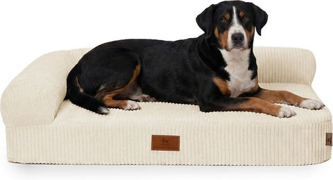 Produktbild von Knuffelwuff Orthopädisches Eck Hundebett Cortland aus Cordstoff XL 100 x 70cm Beige mit Lehne Links