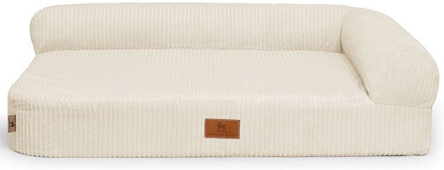 Produktbild von Knuffelwuff Orthopädisches Eck Hundebett Cortland aus Cordstoff XL 100 x 70cm Beige mit Lehne Rechts