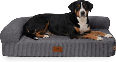 Produktbild von Knuffelwuff Orthopädisches Eck Hundebett Cortland aus Cordstoff XL 100 x 70cm Grau mit Lehne Links