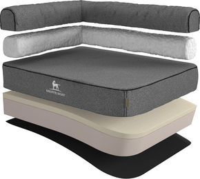 Knuffelwuff Orthopädisches Eck Hundebett Marlie aus Velours XXL 140 x 100cm Grau mit Lehne Links – Bild 1 von 3