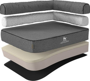 Knuffelwuff Orthopädisches Eck Hundebett Marlie Hundesofa aus Velours XL 100 x 70cm Grau mit Lehne Rechts – Bild 1 von 3