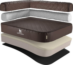 Knuffelwuff Orthopädisches Eck Hundebett Winslow aus Kunstleder für Riesenrassen XXL Braun – Bild 1 von 3