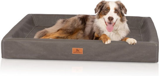 Knuffelwuff orthopädisches Hundebett Austin aus Kunstleder S Braungrau zur Gelenksupport – Bild 1 von 8