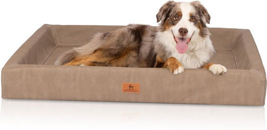 Knuffelwuff orthopädisches Hundebett Austin aus Kunstleder XXL Beige Braun – Bild 1 von 4