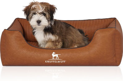 Knuffelwuff Orthopädisches Hundebett Chesapeake aus Kunstleder Größe L in Orange Braun – Bild 1 von 13