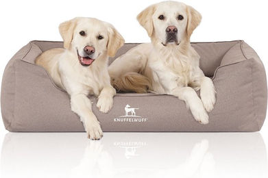Knuffelwuff Orthopädisches Hundebett Leon aus Velours XXL Beige Grau – Bild 1 von 5