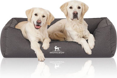 Knuffelwuff Orthopädisches Hundebett Leon aus Velours XXL Grau wasserabweisend – Bild 1 von 5