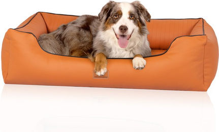 Knuffelwuff orthopädisches Hundebett Lovelock aus Kunstleder Größe L in Braun oder Orange – Bild 1 von 7