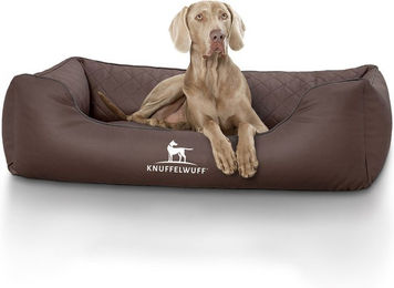 Knuffelwuff Orthopädisches Hundebett Madison aus laser-gestepptem Kunstleder Braun XL – Bild 1 von 6